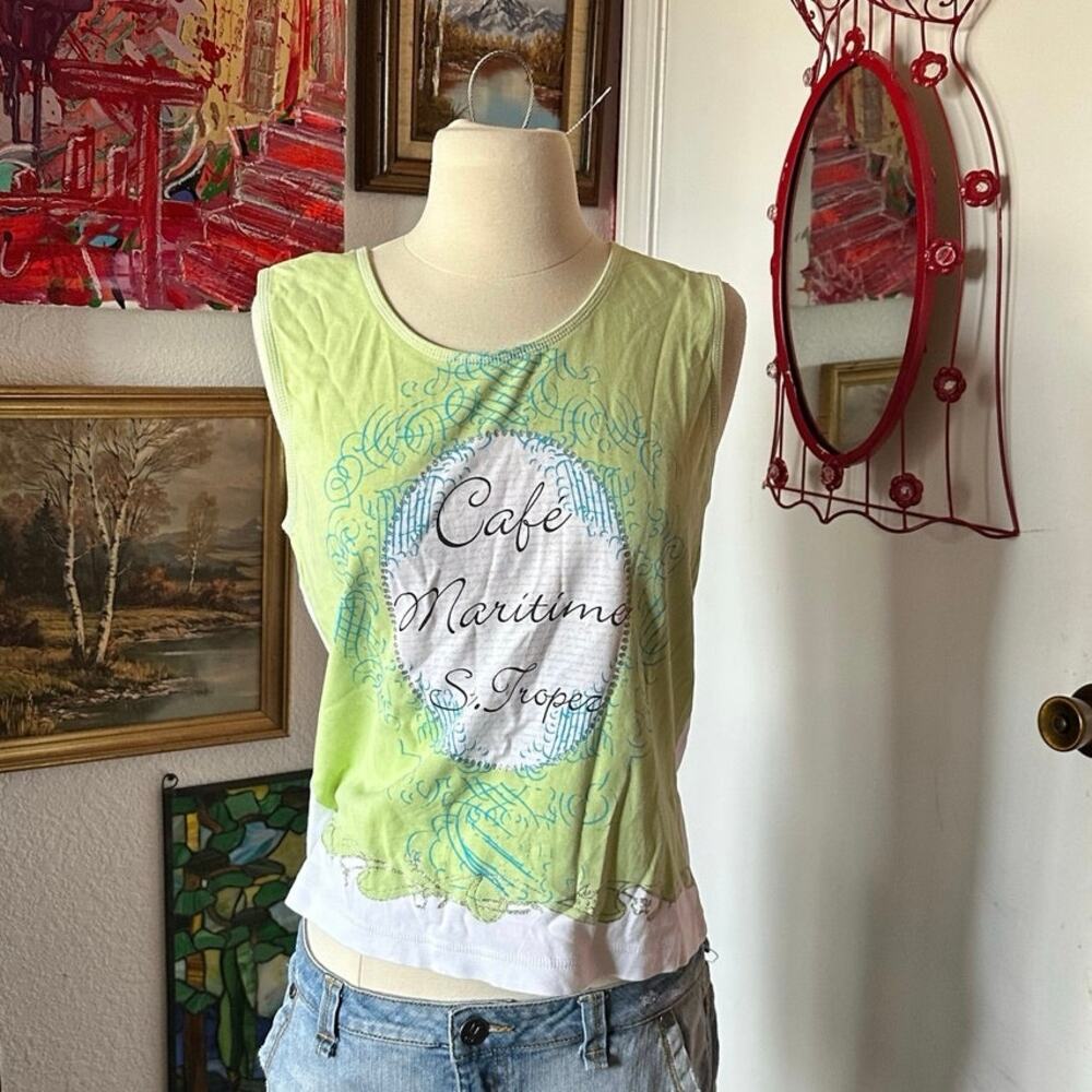 s oliver green white cafe graphic tank top